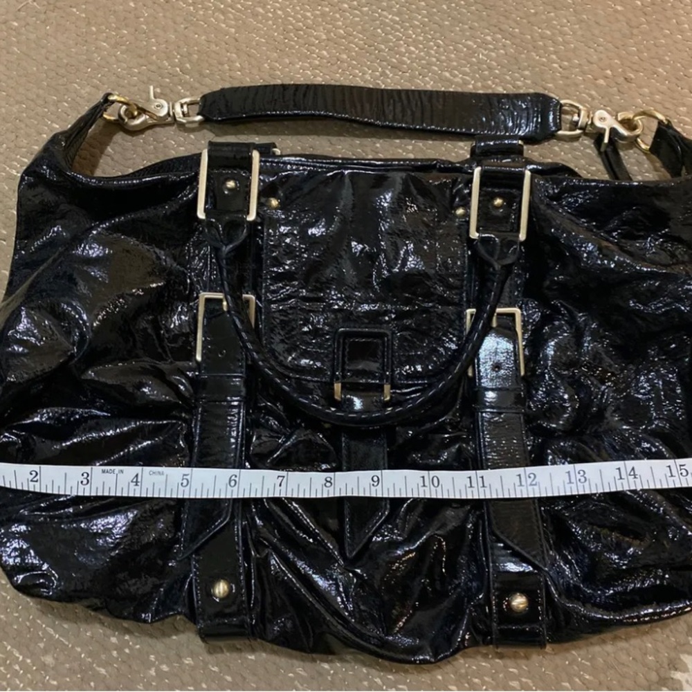 Botkier Black Patent Leather Sasha Duffle Handbag Golden Hardware EUC Medium - Picture 3 of 8